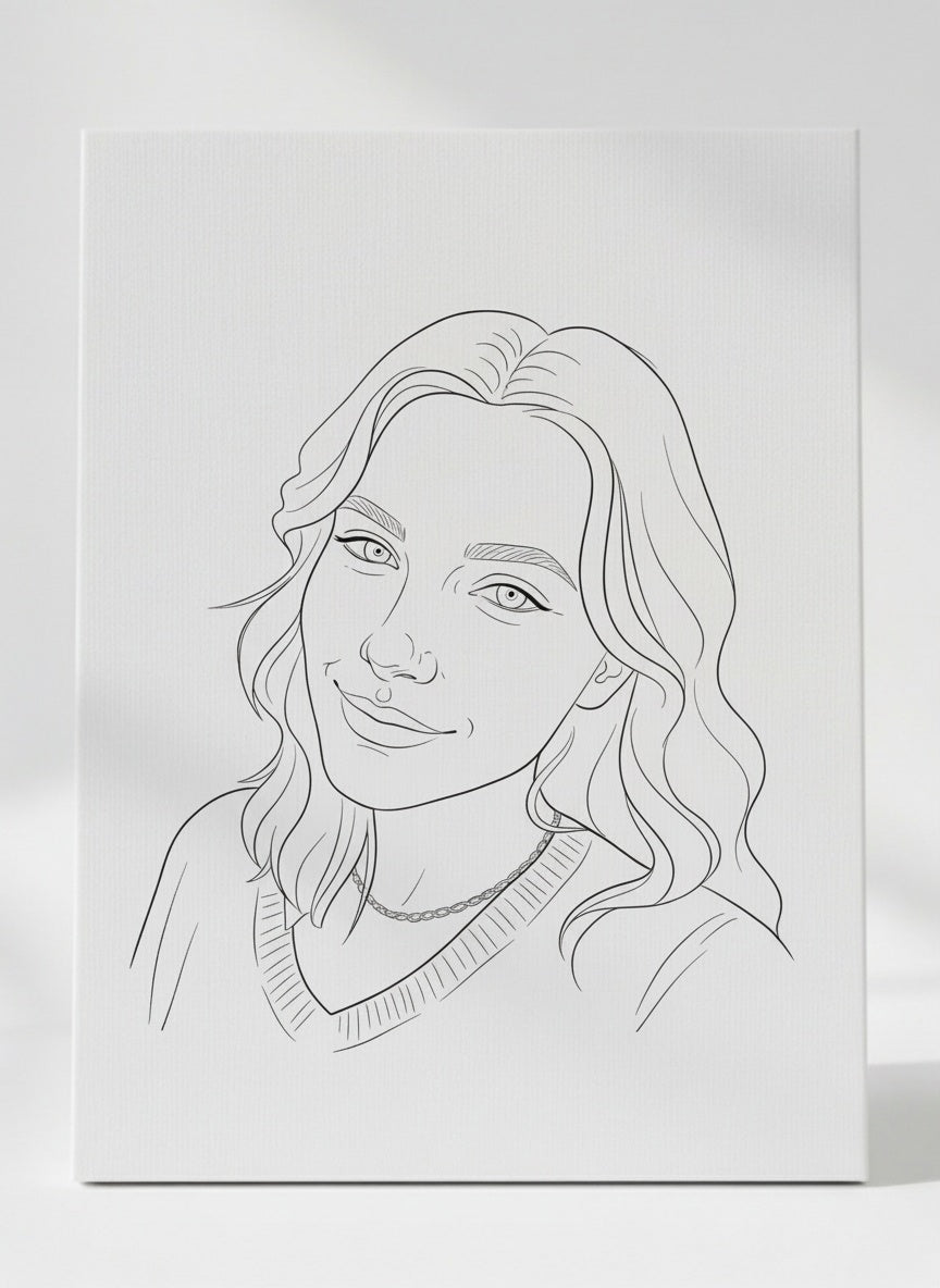 Portret ze zdjęcia w stylu Minimalist Line Art - na płótnie