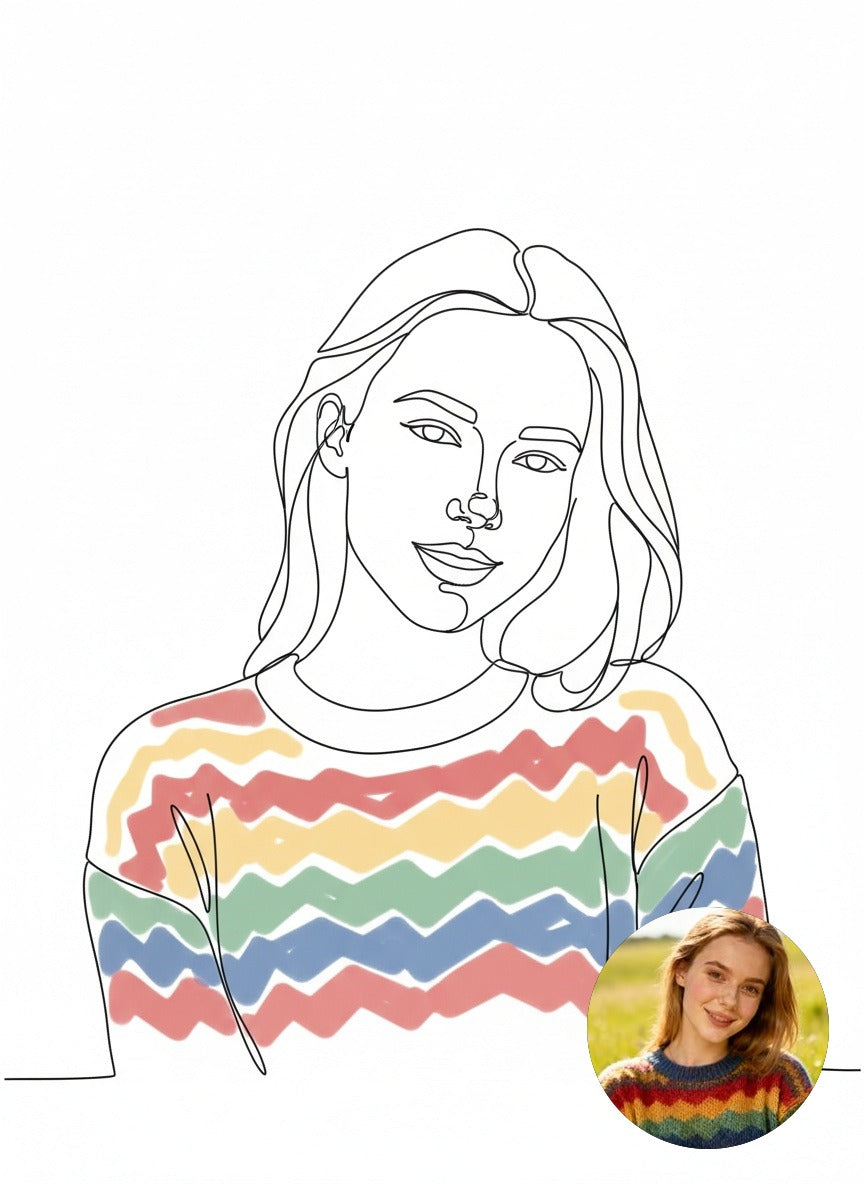 Portret ze zdjęcia w stylu Minimalist Line Art - na płótnie