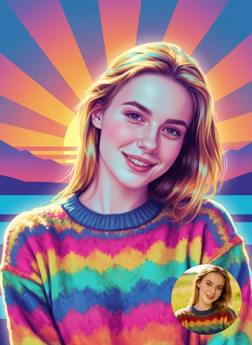 Portret ze zdjęcia w stylu 80s - na płótnie