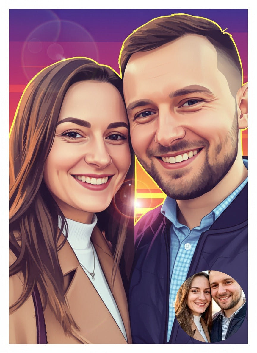 Portret ze zdjęcia w stylu 80s - na płótnie